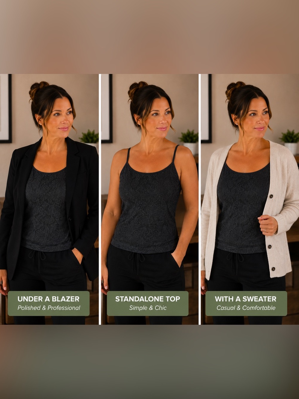 Flexees Black Lace-Texture Camisole